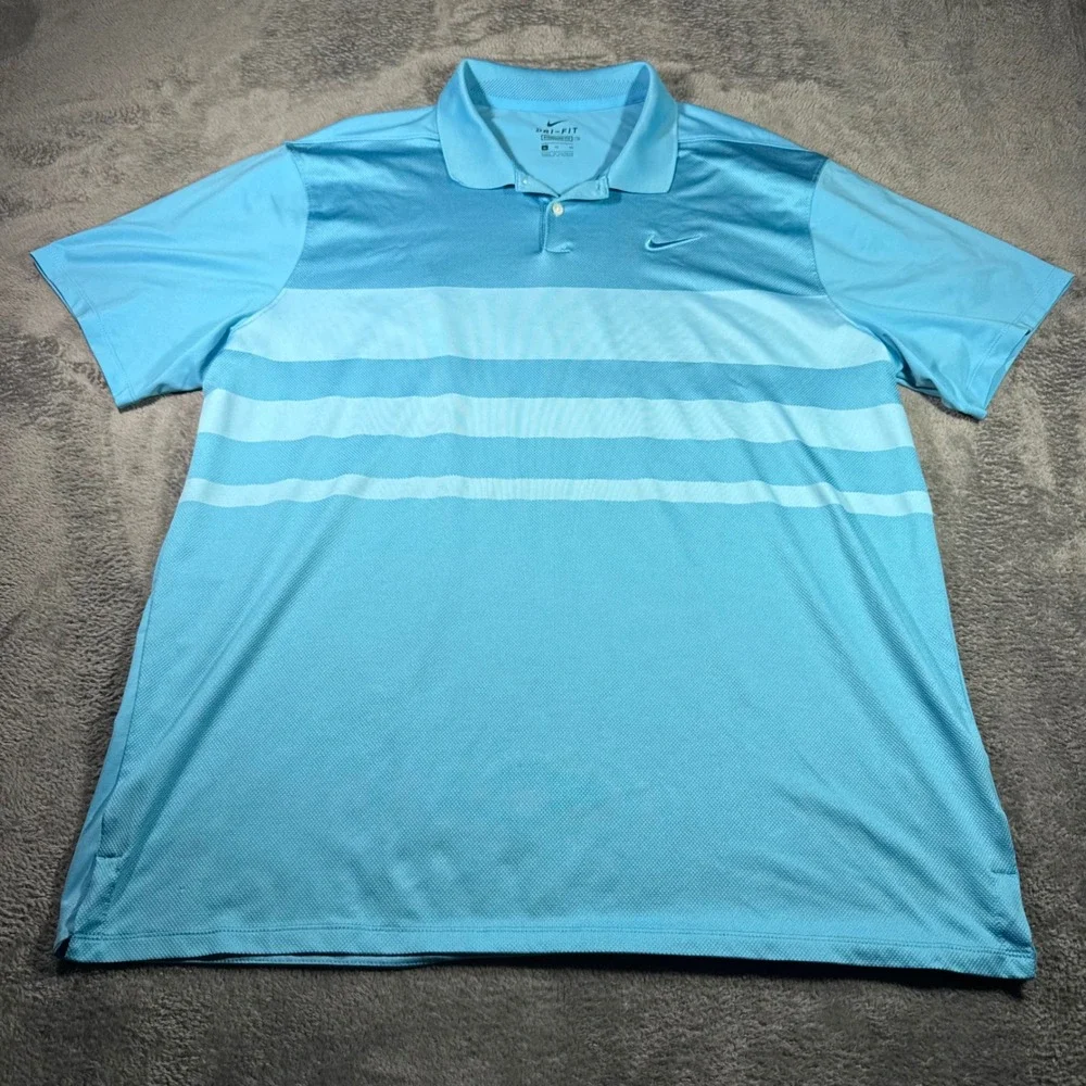 Nike Dri-FIT Mens XL Blue Thick Striped Short Sleeve Golf Polo Shirt Mens XL